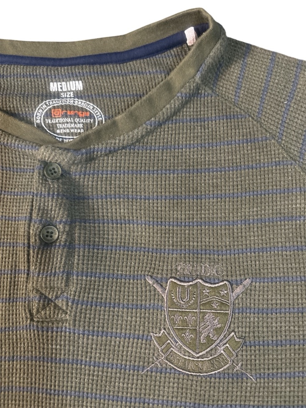 Prana Olive Green Crew Henley Sweater with Navy Trim - Picture 8 of 8